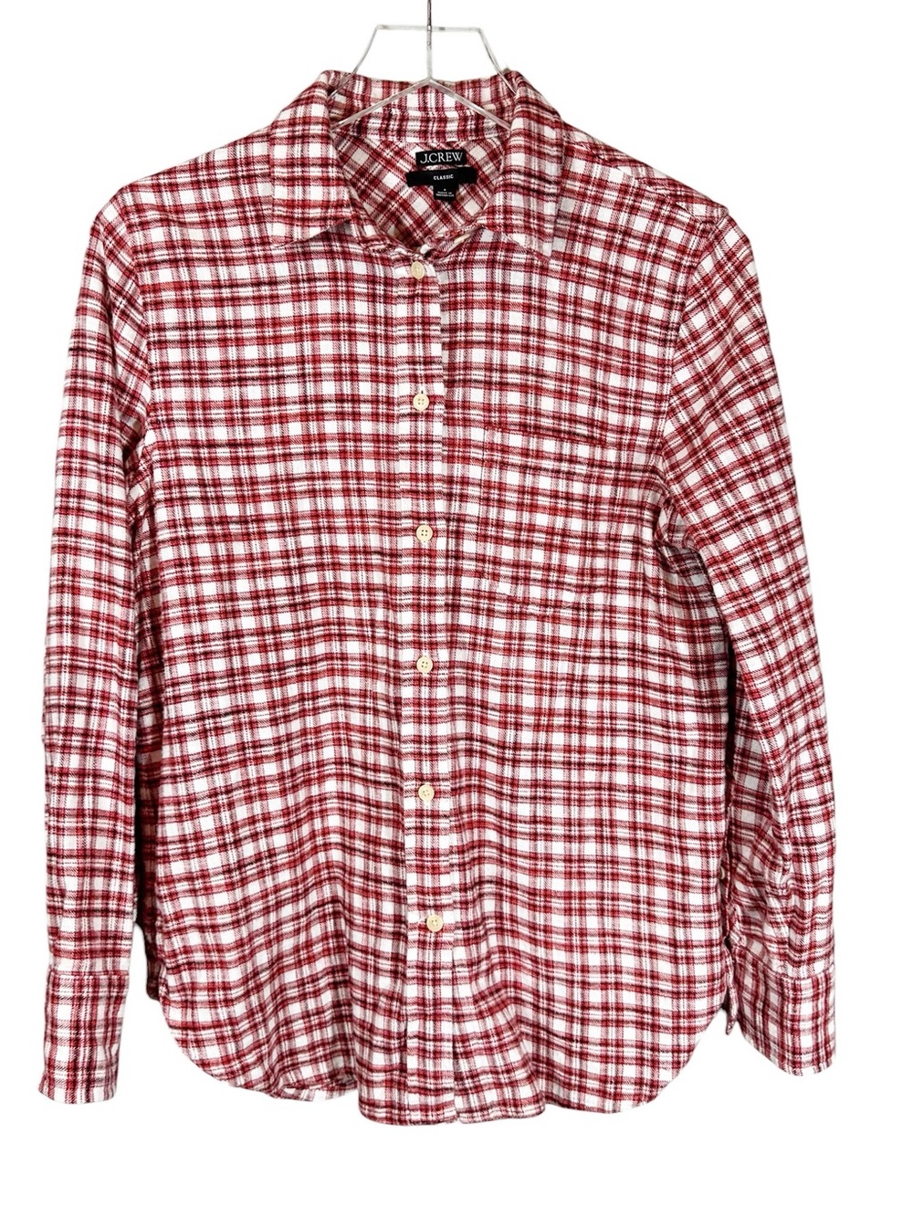 J.CREW Women's 4 Classic Fit Red Plaid Flannel Button Down Shirt